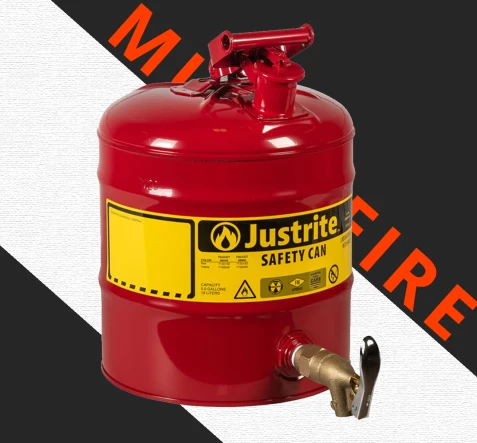 SAFETY CONTAINMENT SYSTEM JUSTRITE Type I Safety Dispensing Cans for Flammables 1 e